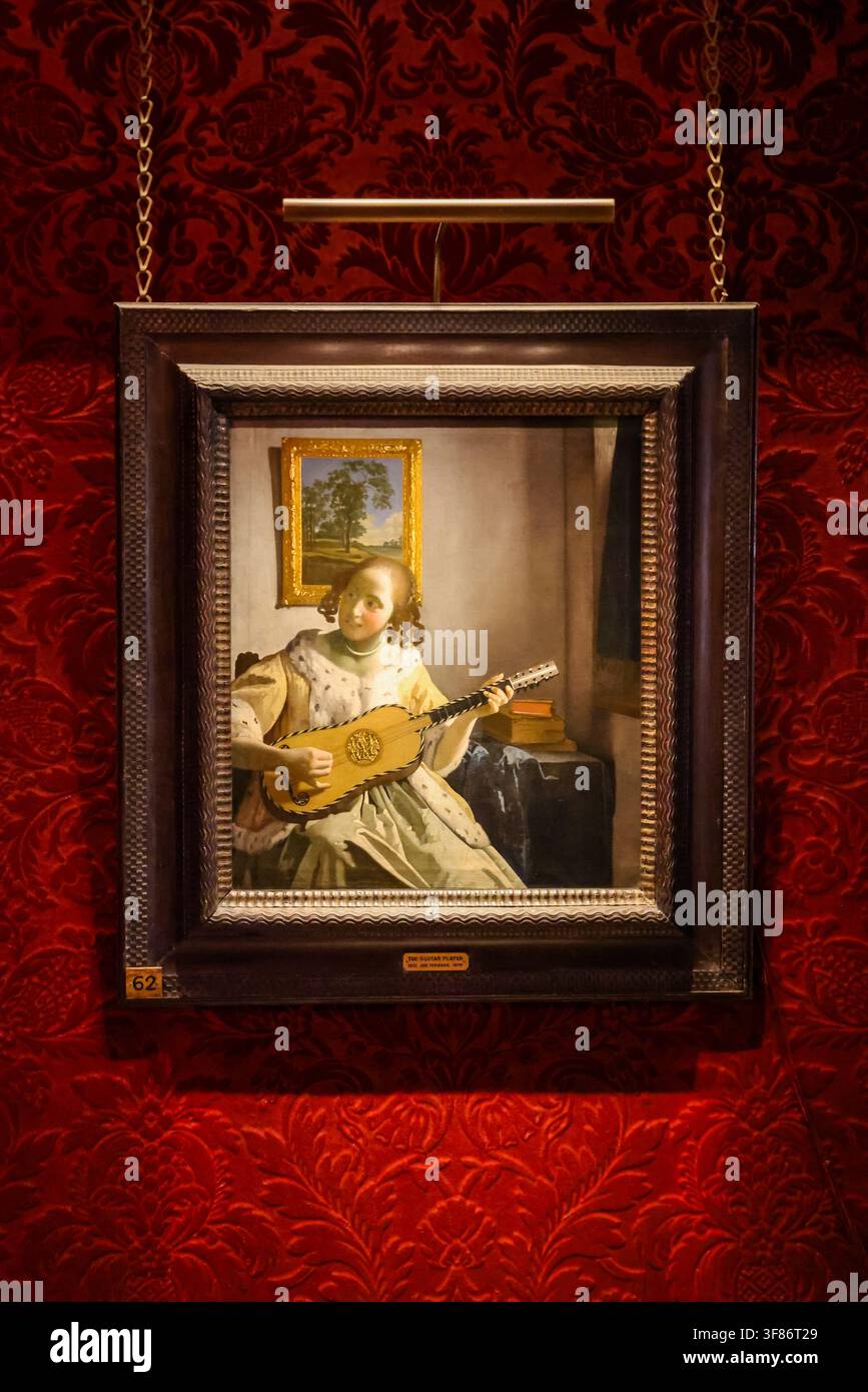 "Il chitarrista", ca. 1672, di Johannes Vermeer, esposto nel lascito Iveagh a Kenwood House, Londra. Foto Stock