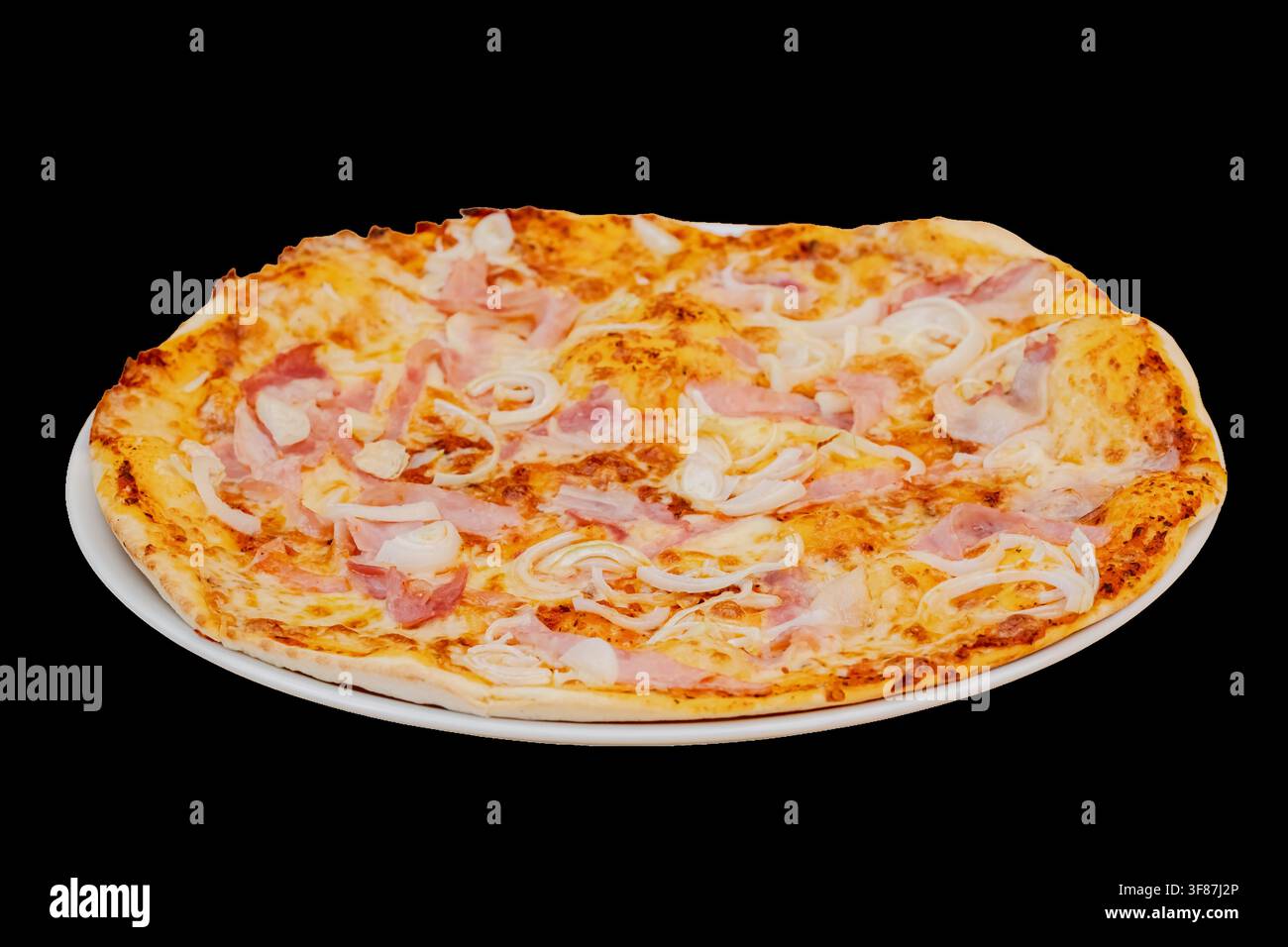 Flammkuchen con pancetta croccante e anelli di cipolla freschi Foto Stock