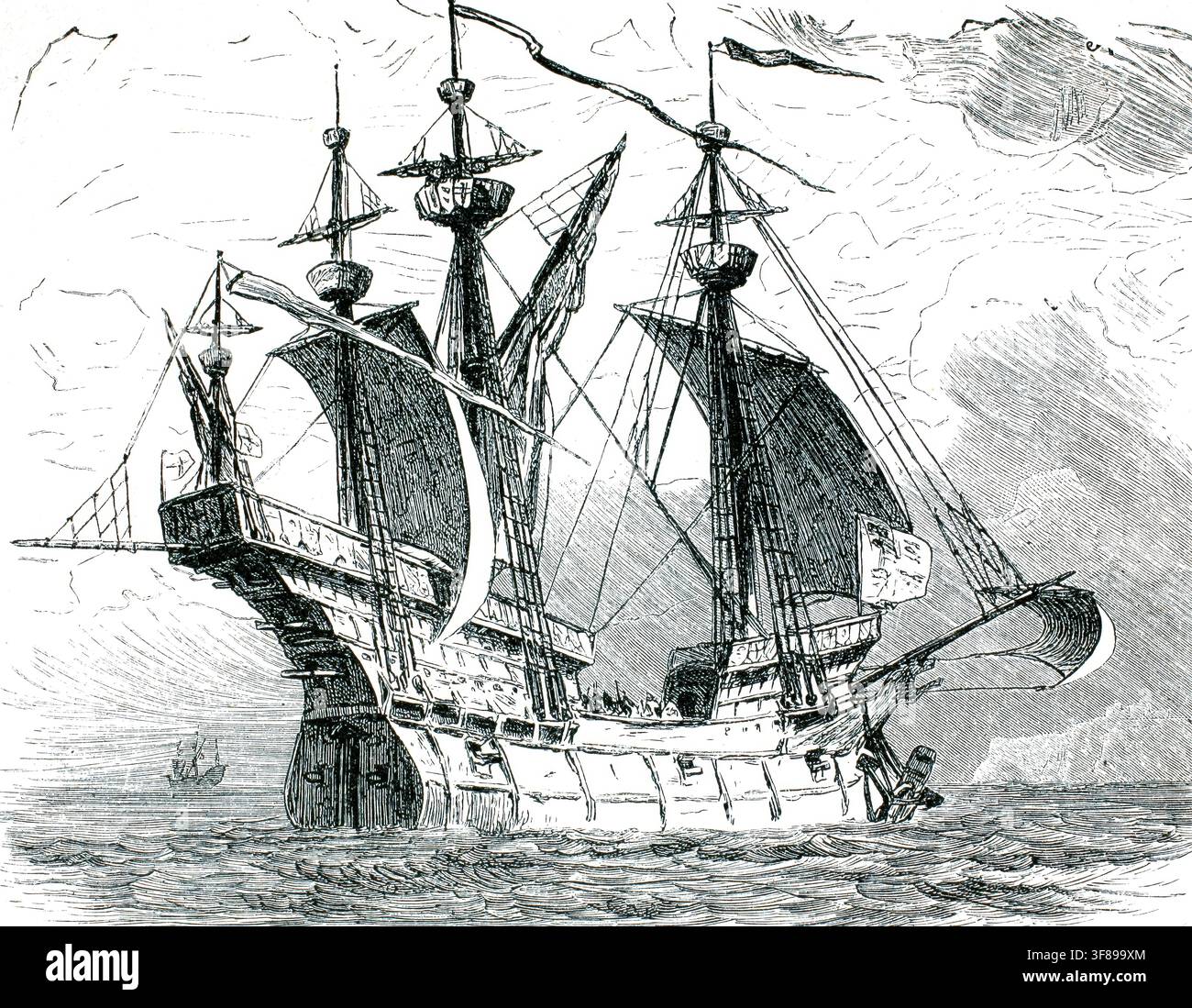 Mary Rose, una famosa nave da guerra della marina Tudor inglese sotto il re Enrico VIII, la nave era una caracca e servì per 33 anni in diverse guerre prima di affondare nel 1545, riproduzione autentica ad alta risoluzione di un originale del XIX secolo, data esatta della rappresentazione sconosciuta, storica Foto Stock