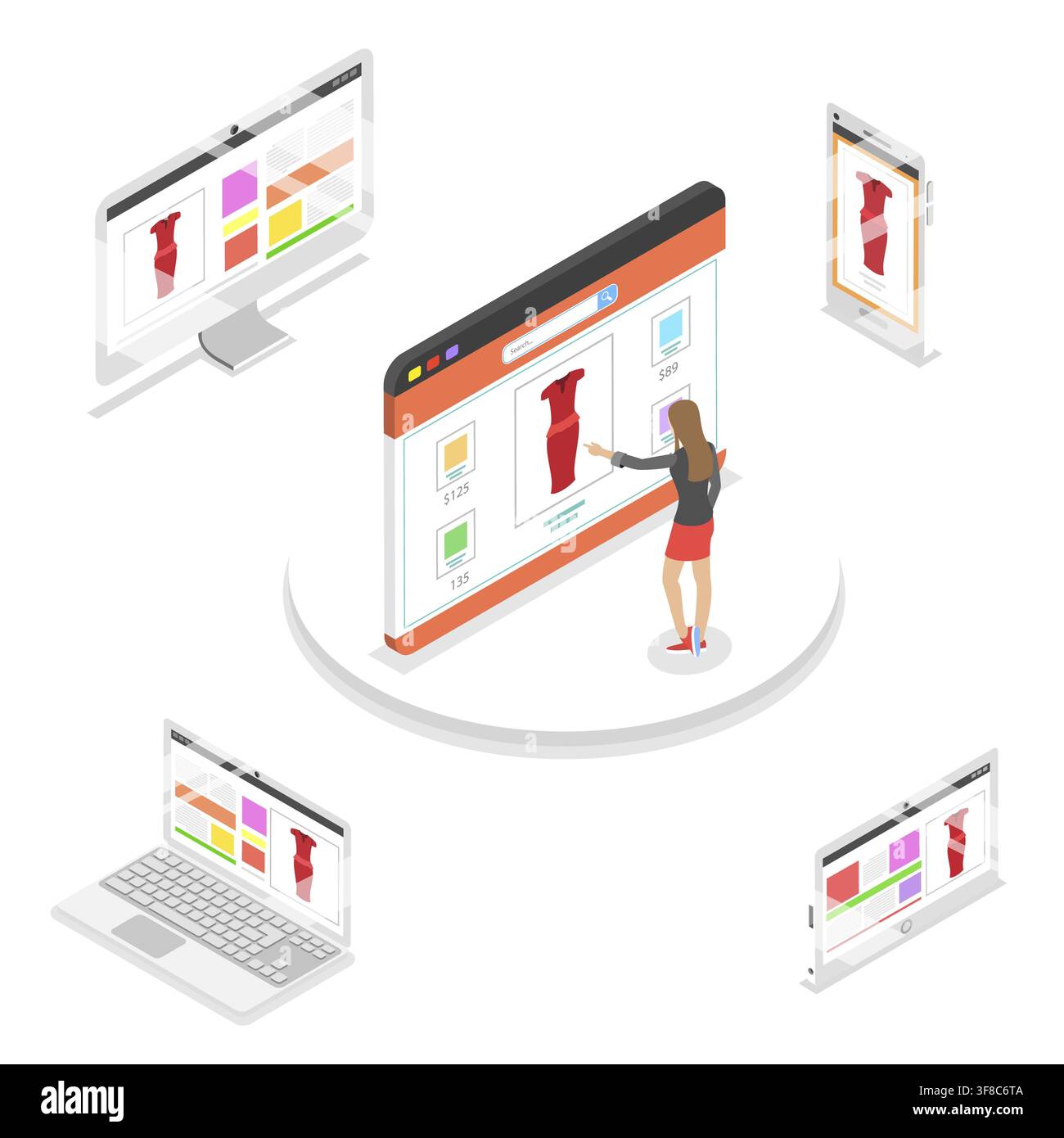 Concetto piatto isometrico di retargeting di marketing, remarketing comportamentale, campagna di promozione digitale Foto Stock