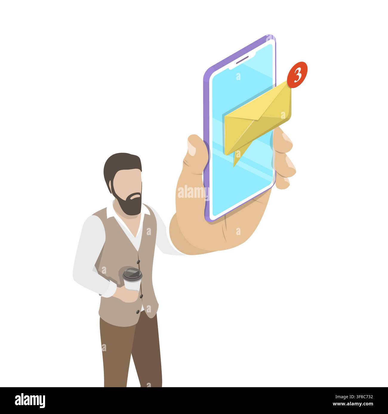 Concetto piatto isometrico di notifica e-mail, avviso e-mail, nuovo messaggio Foto Stock