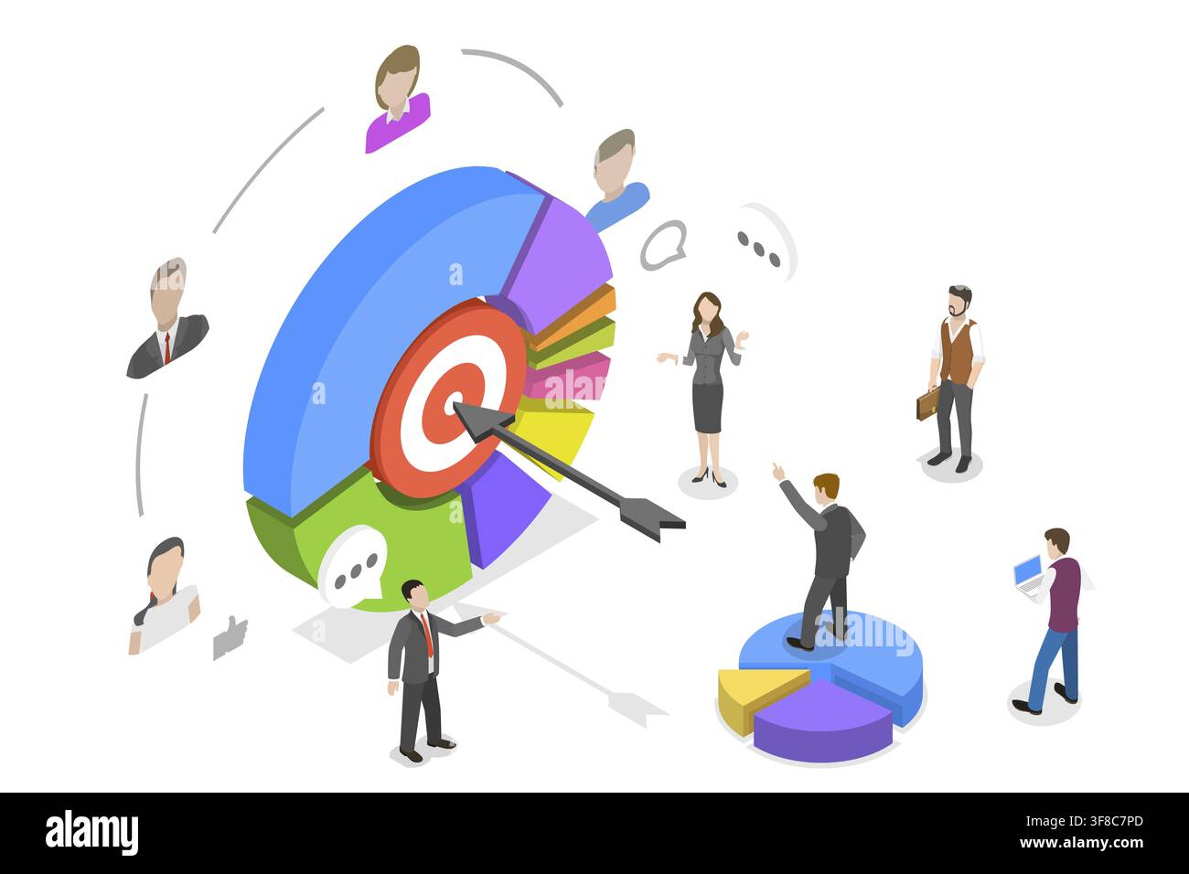 Illustrazione concettuale piatta isometrica 3D della strategia di marketing del pubblico, Campagna di marketing digitale Foto Stock