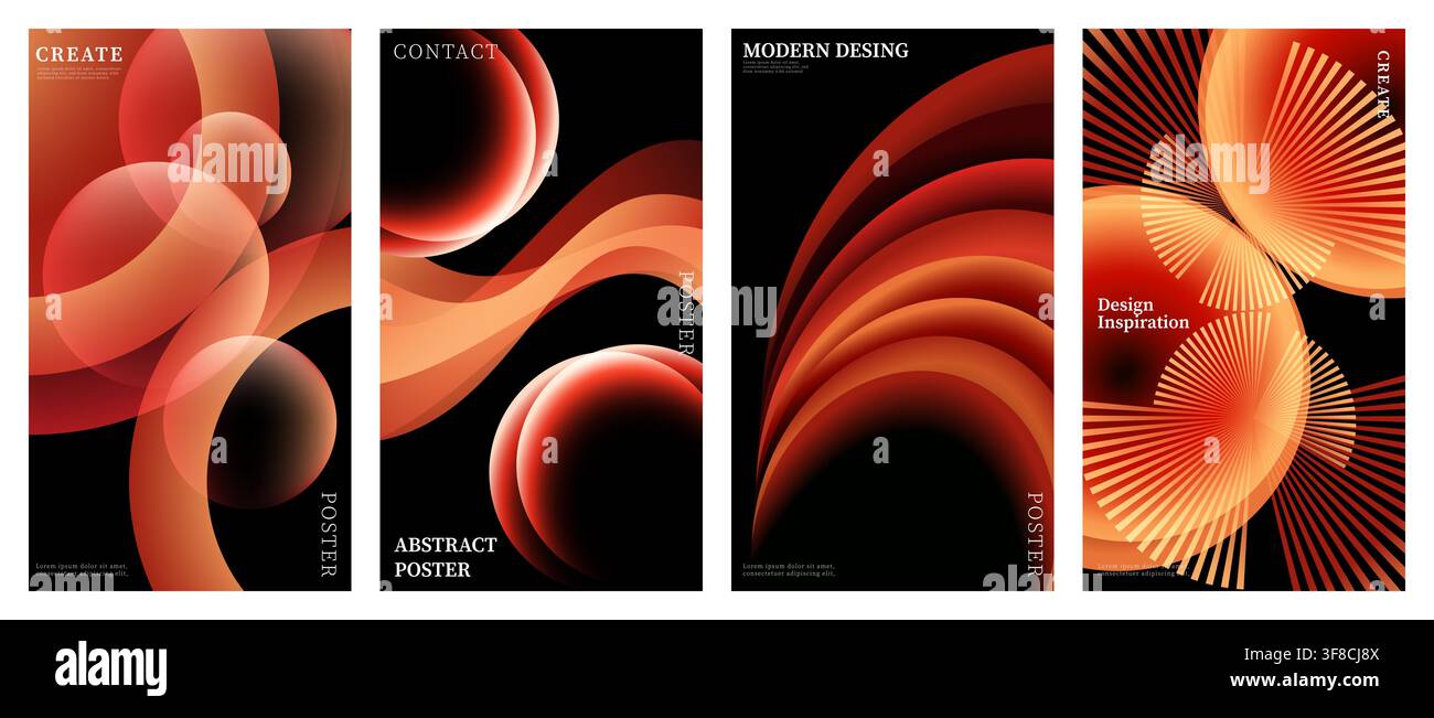 Design geometrico astratto moderno con vivaci vortici arancioni e rossi su sfondo scuro Illustrazione Vettoriale
