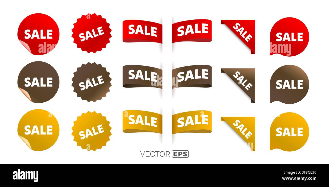 Etichette e cartelli VERSALE versatili per promozioni, perfetti per sconti pubblicitari, offerte speciali e campagne di marketing. Illustrazione vettoriale. Illustrazione Vettoriale