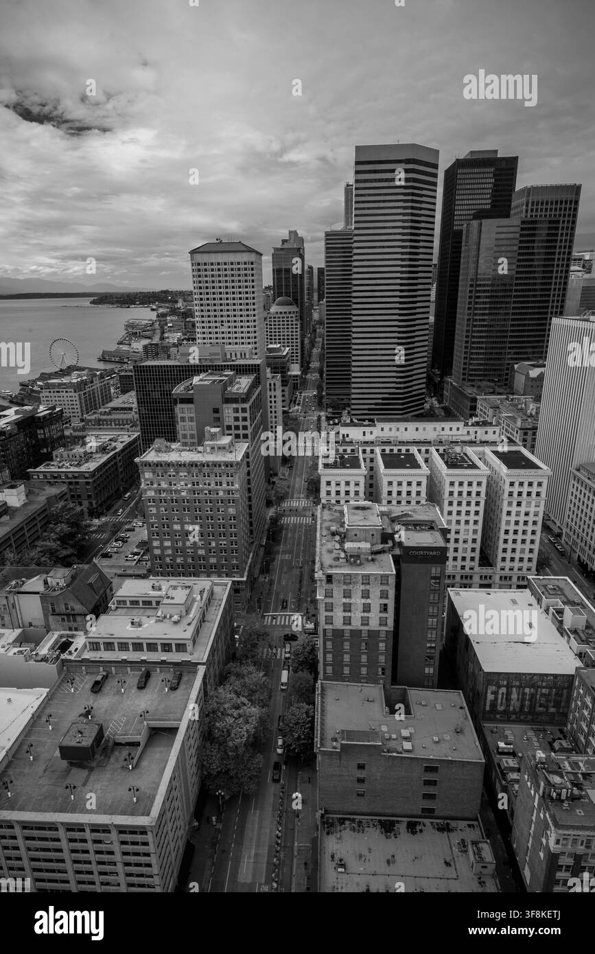 Skyline di Seattle dalla Torre Smith Foto Stock