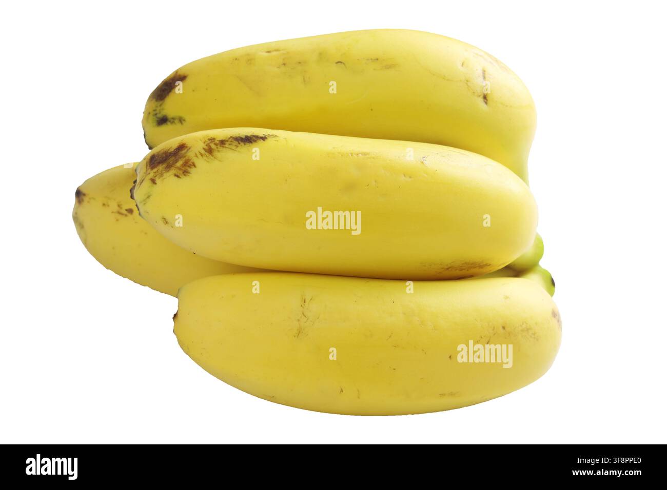 Mazzo di piccole banane fresche isolate su sfondo bianco Foto Stock
