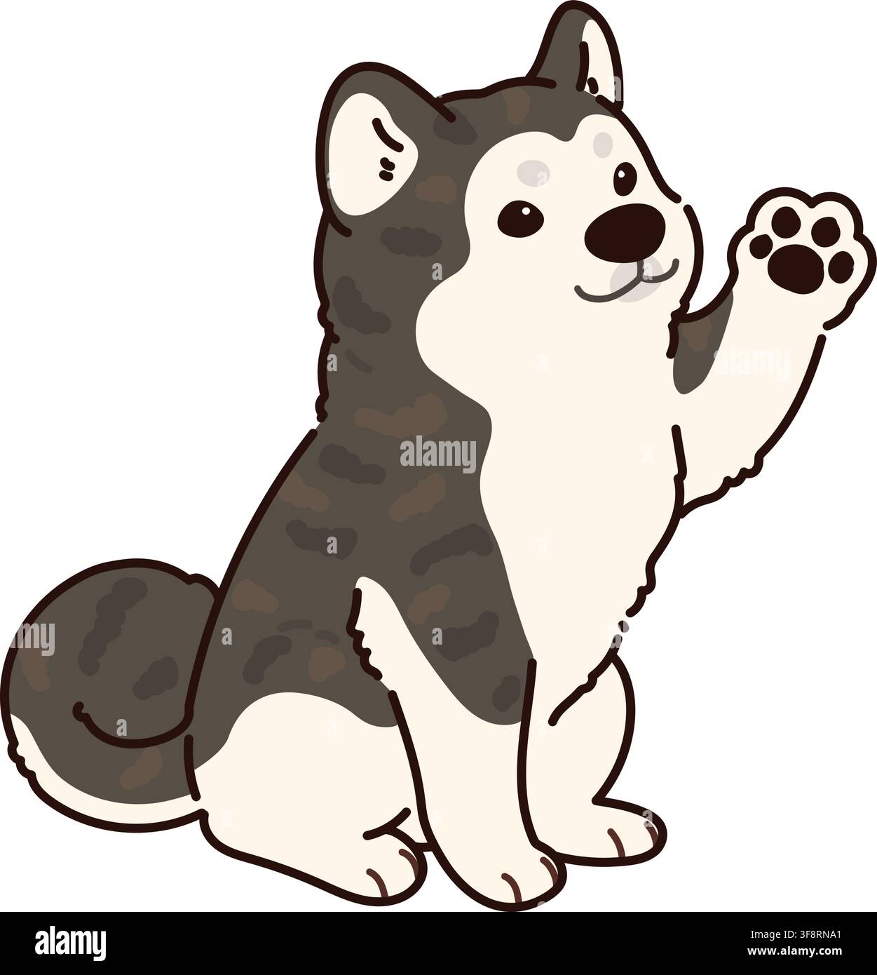 Cane Akita di colore scuro semplice e adorabile, seduto e che saluta Illustrazione Vettoriale