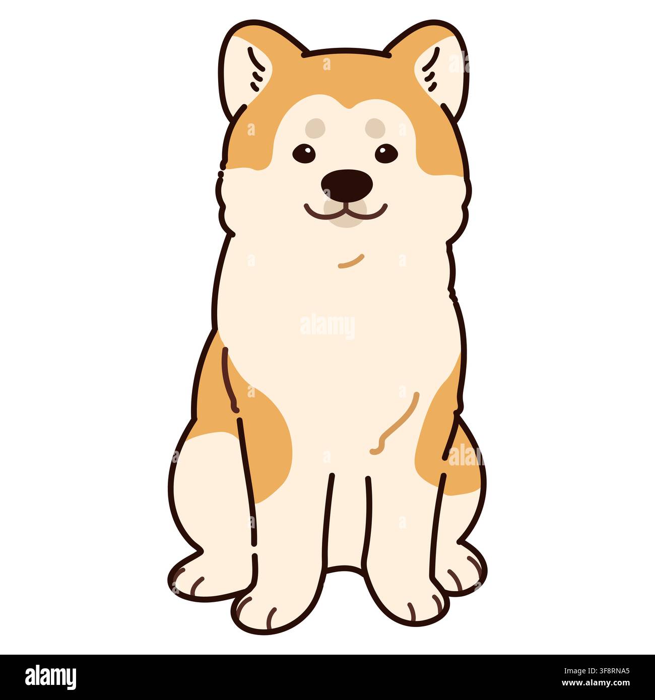 Cane Akita semplice e adorabile delineato seduto di fronte Illustrazione Vettoriale