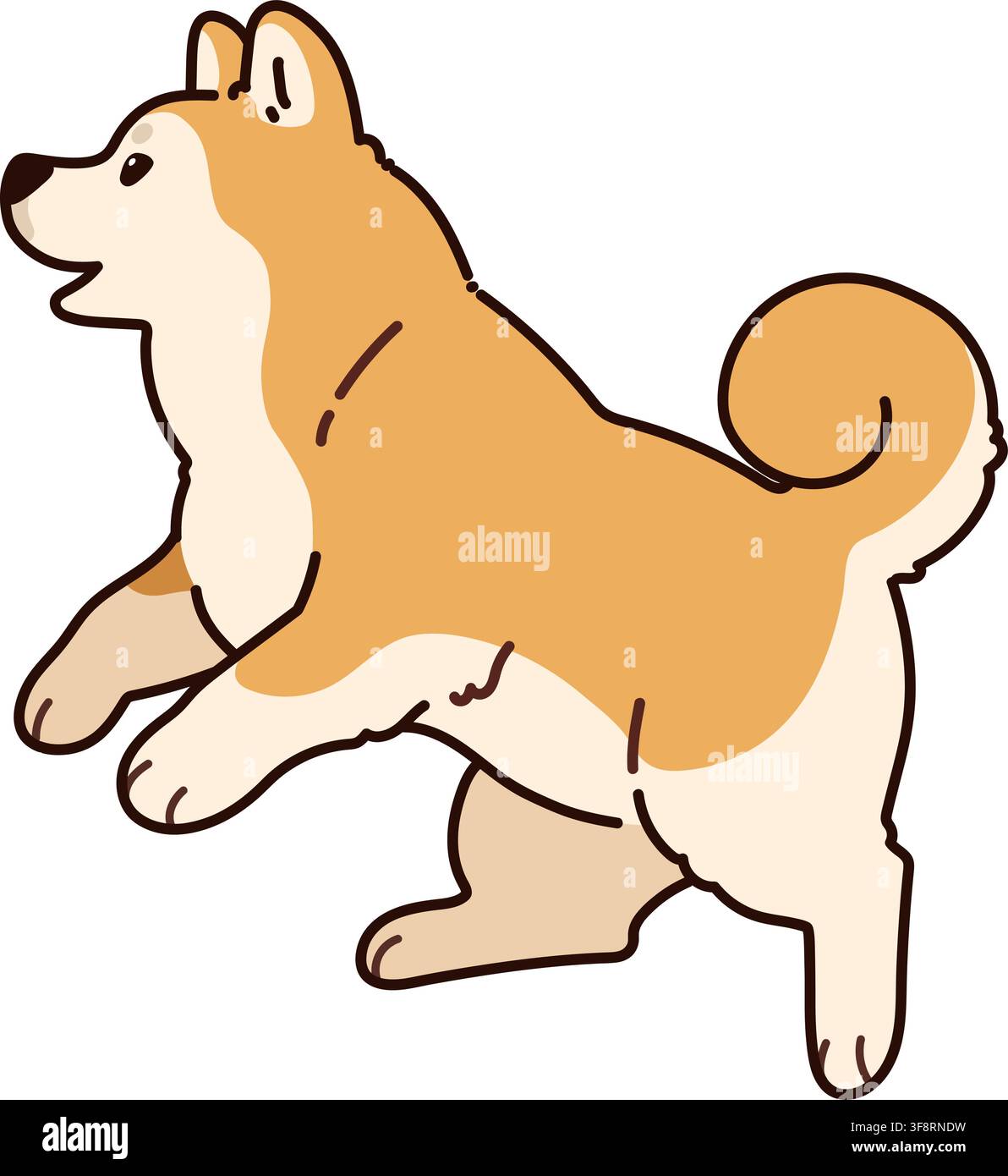 Akita semplice e adorabile delineato che salta e gioca Illustrazione Vettoriale
