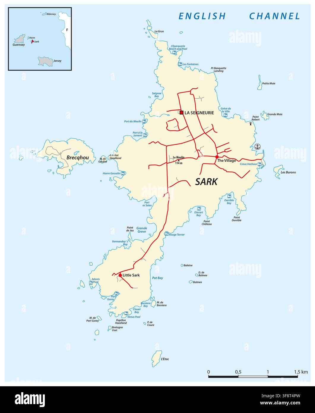 Mappa dell'isola di Sark, Isole del Canale, Europa Foto Stock