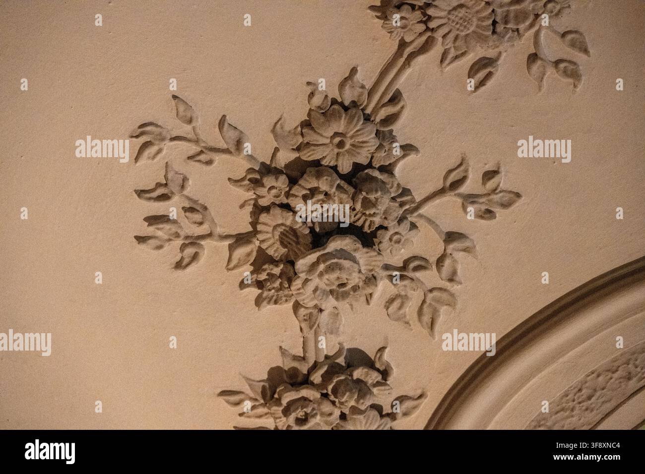 Kempten, Germania - 26 lug 25: Ampia veduta della stanza con affresco a soffitto rococò, decorazioni dorate, mobili antichi e visitatori all'interno della Residenza di Kempten. Foto Stock