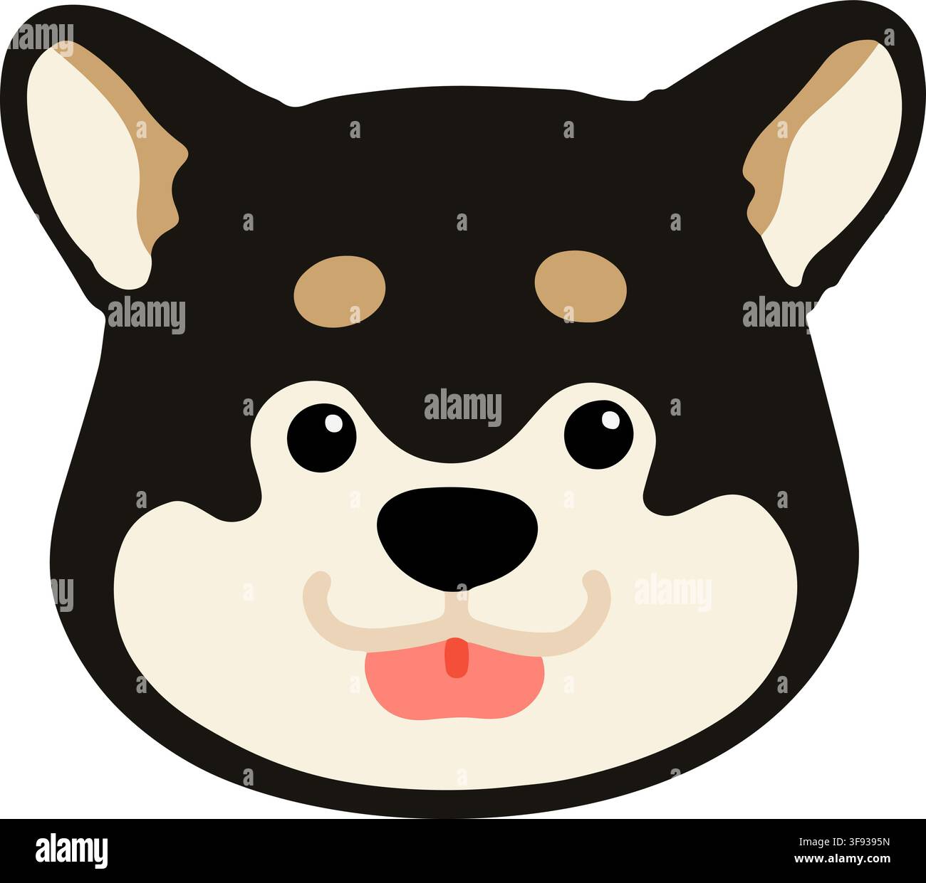 Faccia piatta colorata nera di Shiba Inu con la lingua fuori Illustrazione Vettoriale