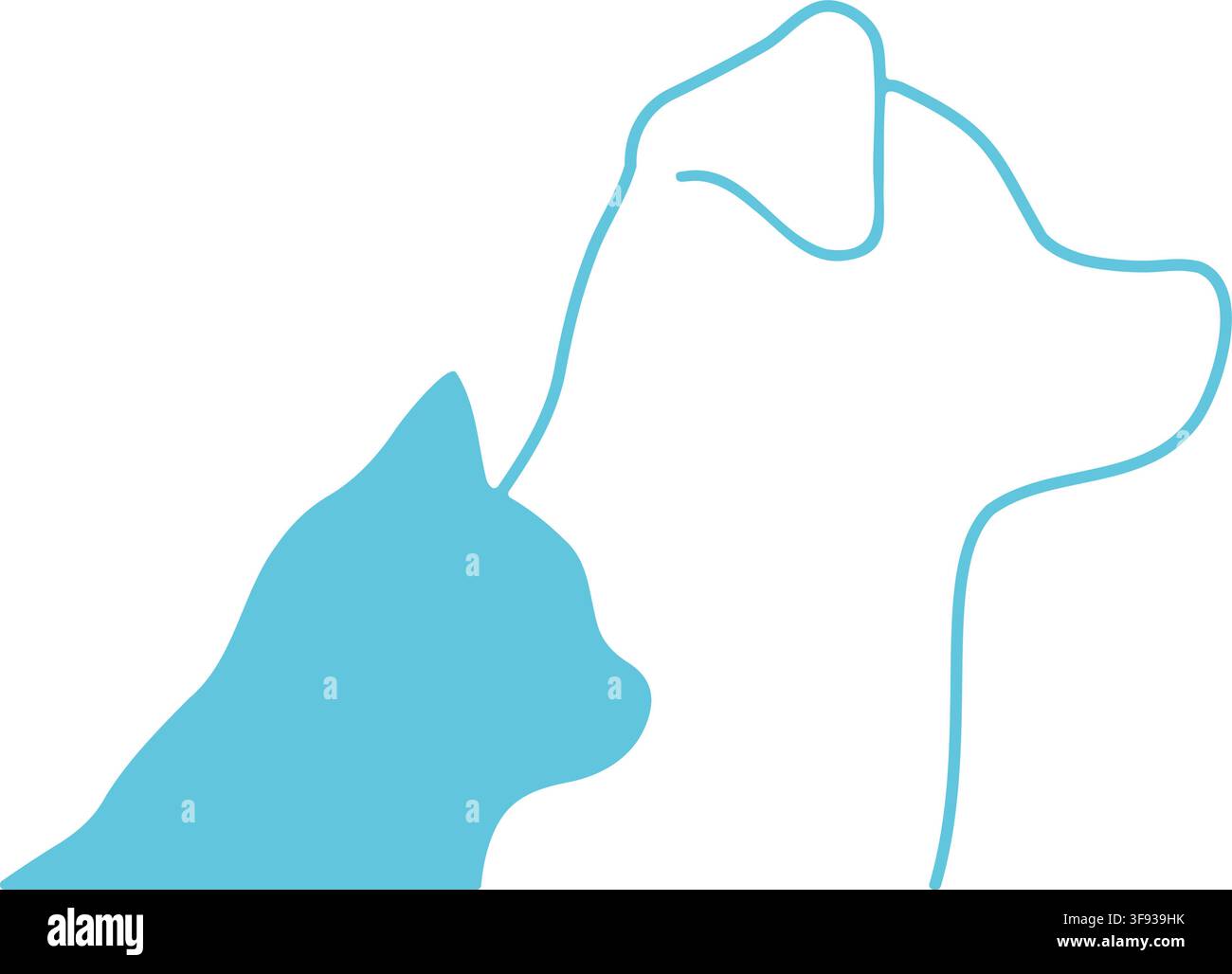 Silhouetti semplici e adorabili di un cane e di un gatto di profilo Illustrazione Vettoriale