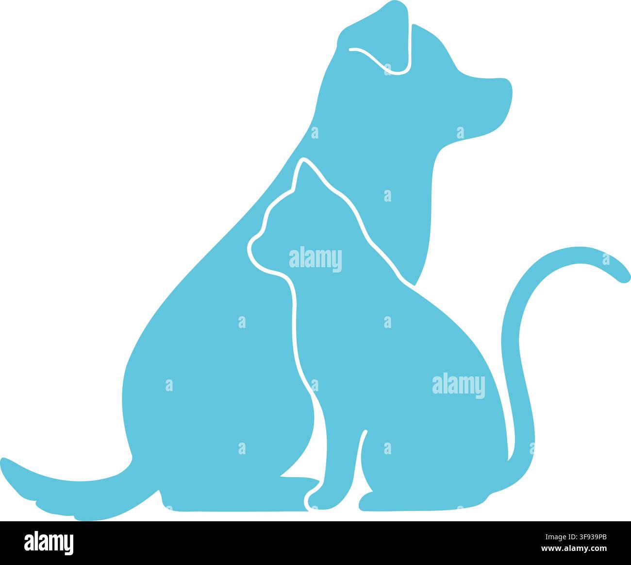 Silhouette semplici e adorabili di un cane e di un gatto di profilo logo misto Illustrazione Vettoriale