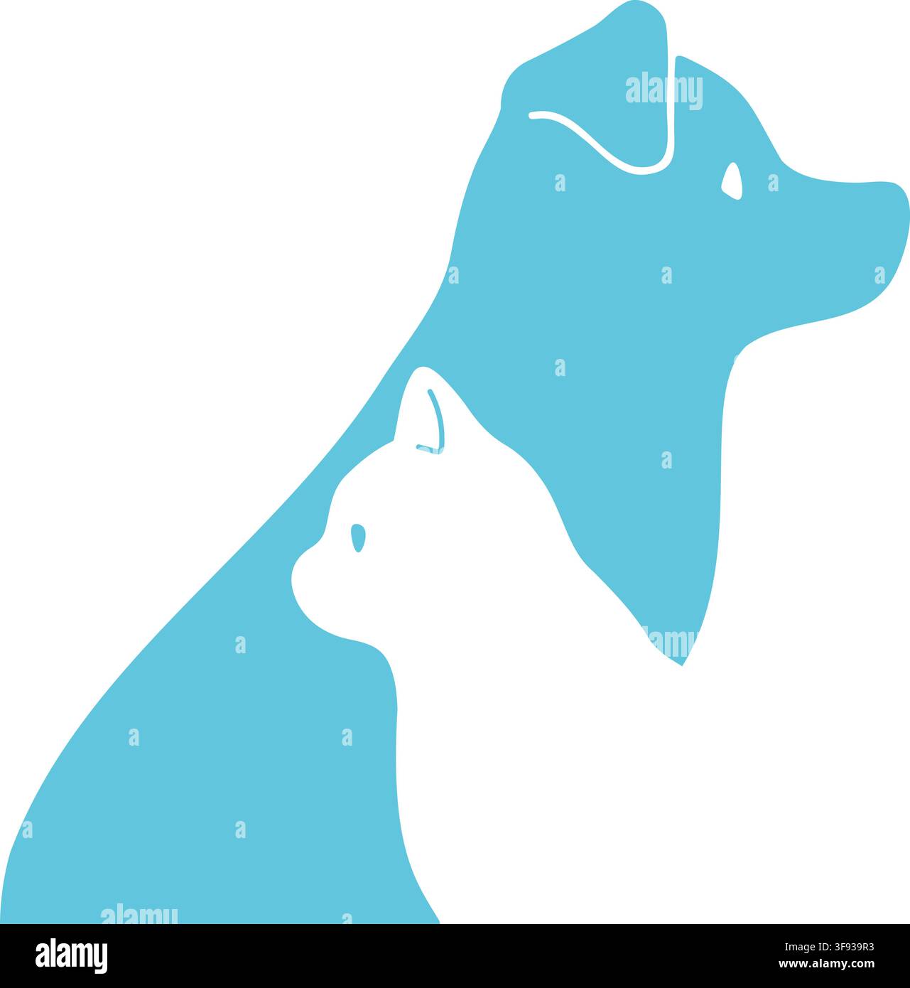 Silhouetti semplici e adorabili di un cane e di un gatto di profilo con dettagli del viso Illustrazione Vettoriale