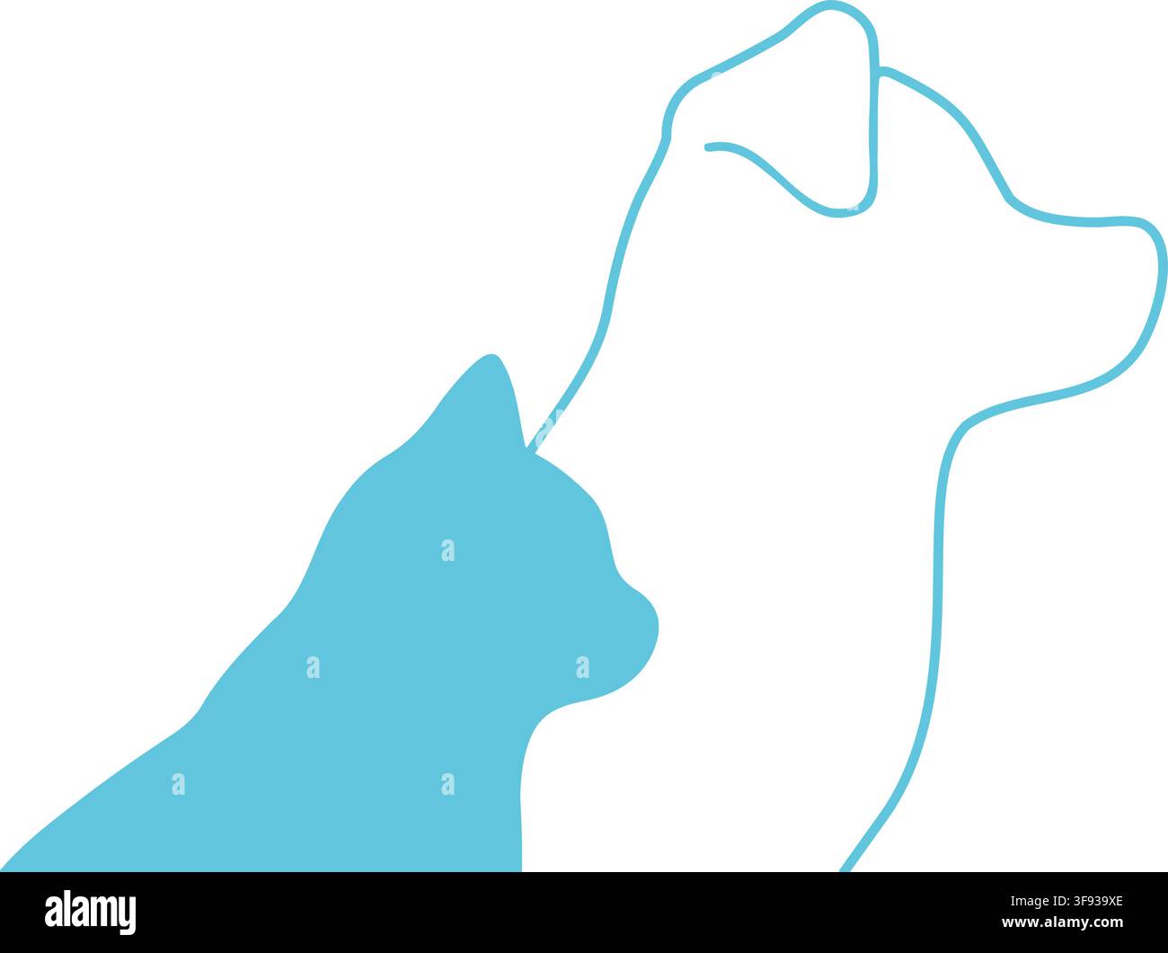 Silhouetti semplici e adorabili di un cane e di un gatto di profilo Illustrazione Vettoriale
