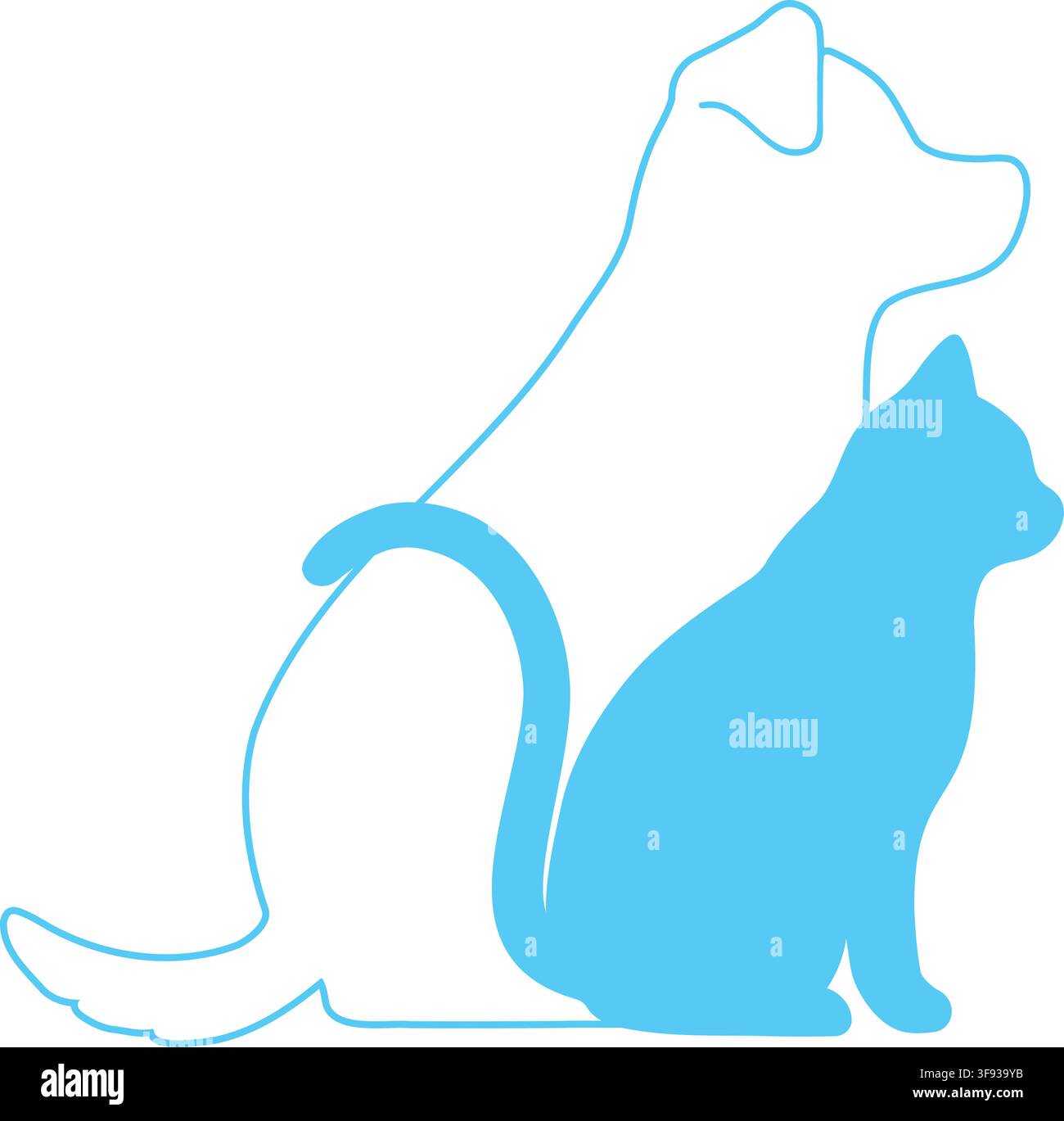 Semplice e adorabile sagoma di un cane e di un gatto di profilo Illustrazione Vettoriale