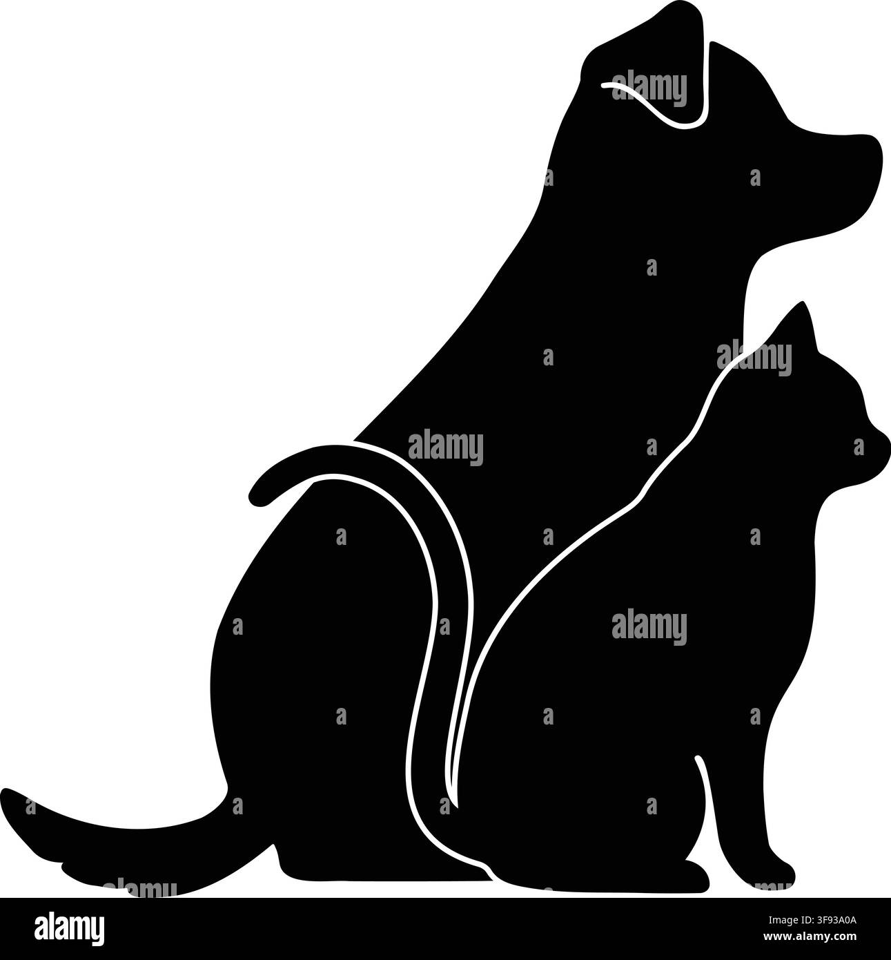 Silhouette semplici e adorabili di un cane e di un gatto di profilo Illustrazione Vettoriale