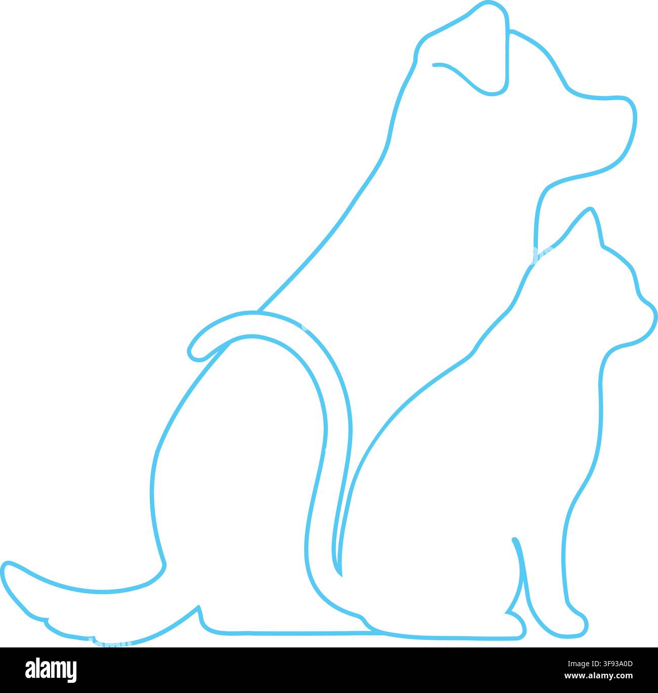 Semplice e adorabile sagoma di un cane e di un gatto di profilo Illustrazione Vettoriale