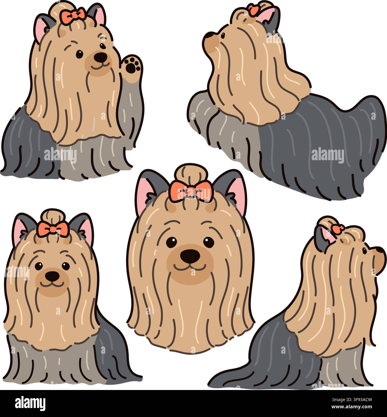 Illustrazioni semplici e adorabili di un Yorkshire Terrier a pelo lungo Illustrazione Vettoriale