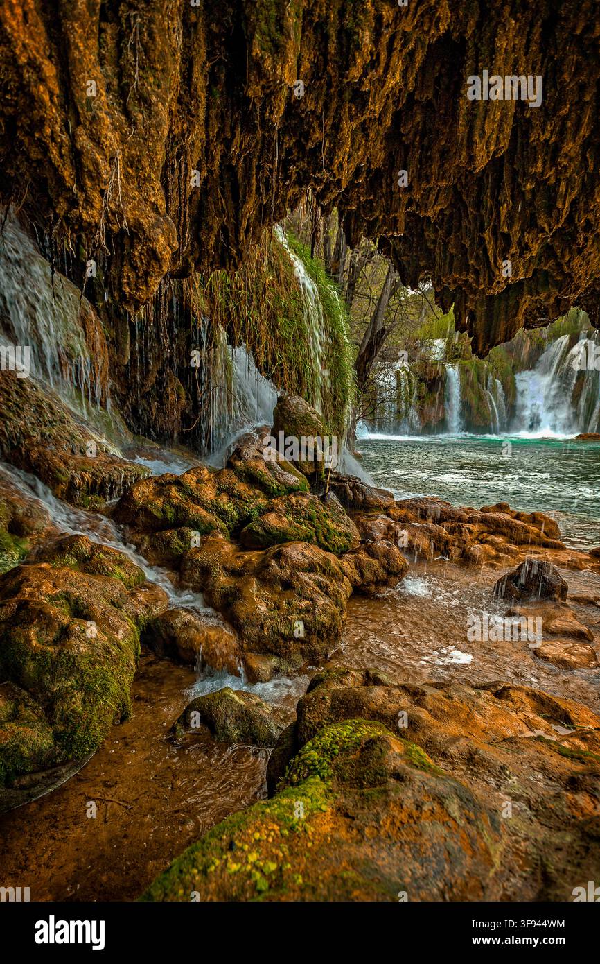 Dalmazia Croazia Parco nazionale di Krka - Skradin- Skradinski Buk - cascata Foto Stock