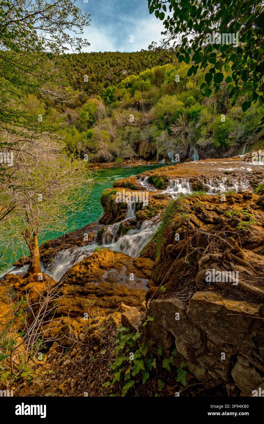 Dalmazia Croazia Parco nazionale di Krka - Skradin- Skradinski Buk - cascata Foto Stock