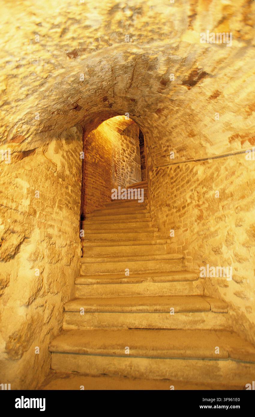 Italia Emilia Romagna San Leo passaggi sotterranei della fortezza Foto Stock