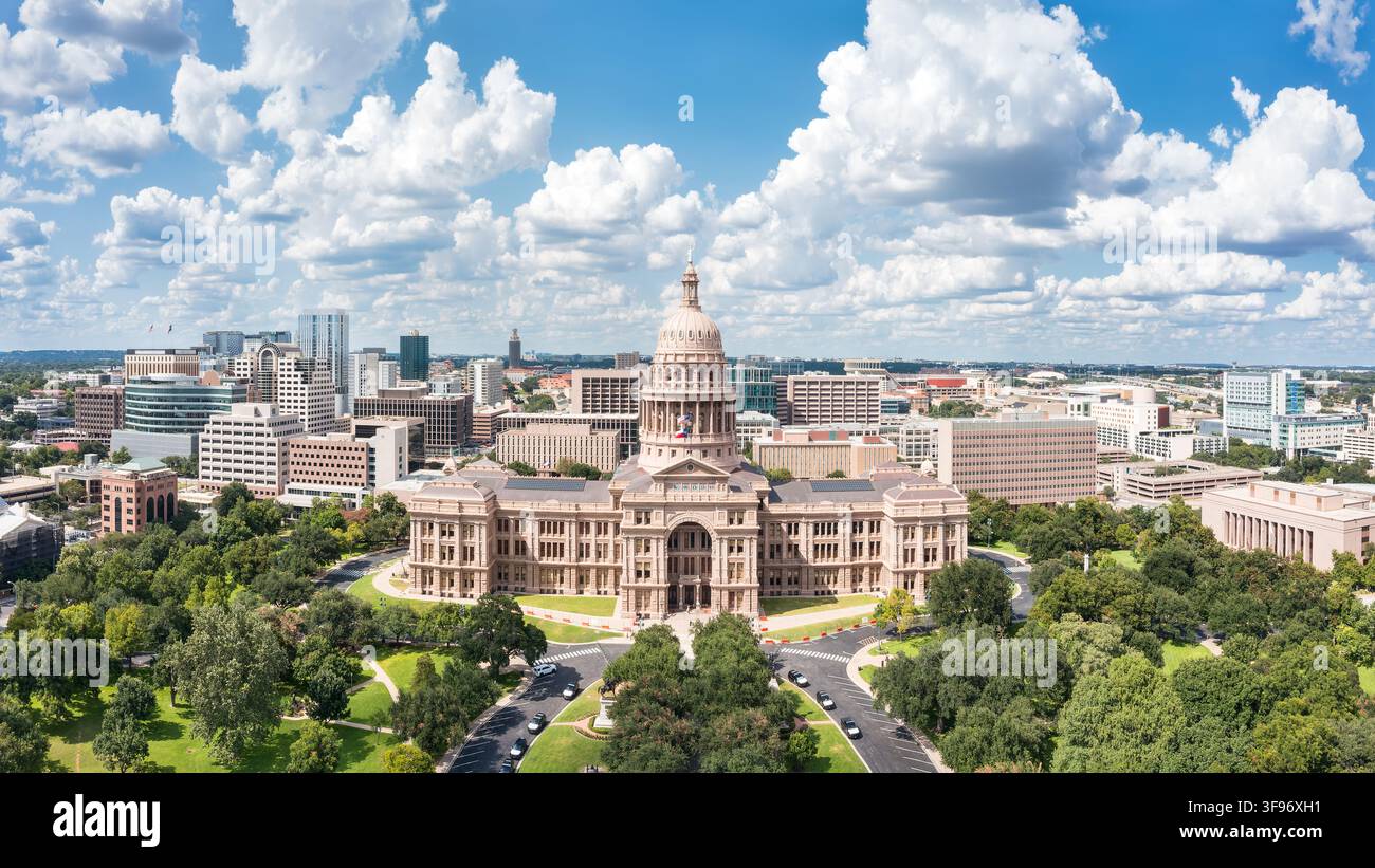 Capitolio dello Stato del Texas ad Austin in una giornata di sole Foto Stock