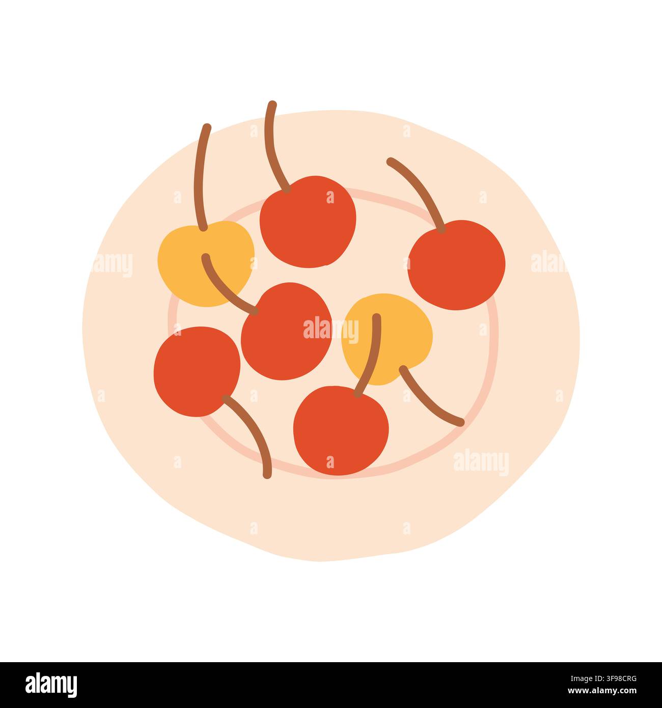 Ciotola di ciliegie fresche rosse e gialle, illustrazione vettoriale. Perfetta per snack di frutta salutare, picnic estivi, grafiche per dessert e icone alimentari Illustrazione Vettoriale