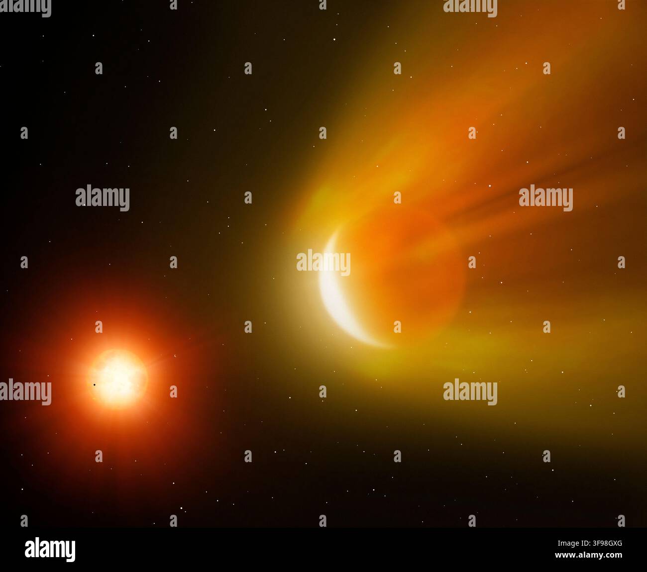 Questa illustrazione mostra un pianeta intorno alla stella nana rossa soprannominata L 98-59, situata a 34 anni luce dalla Terra. Foto Stock