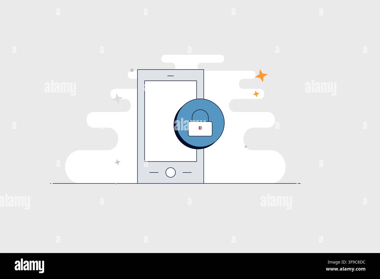 Telefono mobile con icona di blocco scudo per la sicurezza informatica e l'accesso protetto Illustrazione Vettoriale