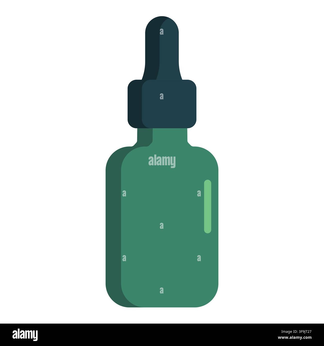 Icona di bottiglia contagocce in vetro verde per imballaggio di siero di olio essenziale cosmetico e trattamento liquido medico Illustrazione Vettoriale