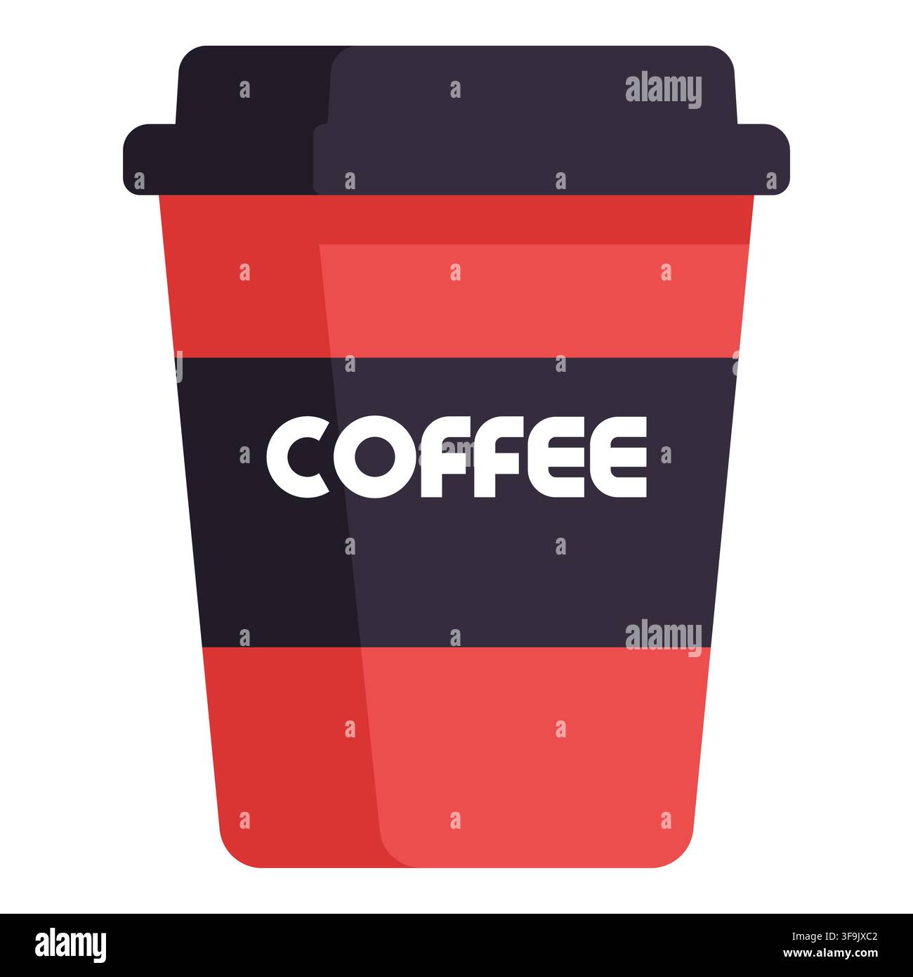 Tazza da caffè monouso rossa e nera con la parola caffè stampata sopra Illustrazione Vettoriale