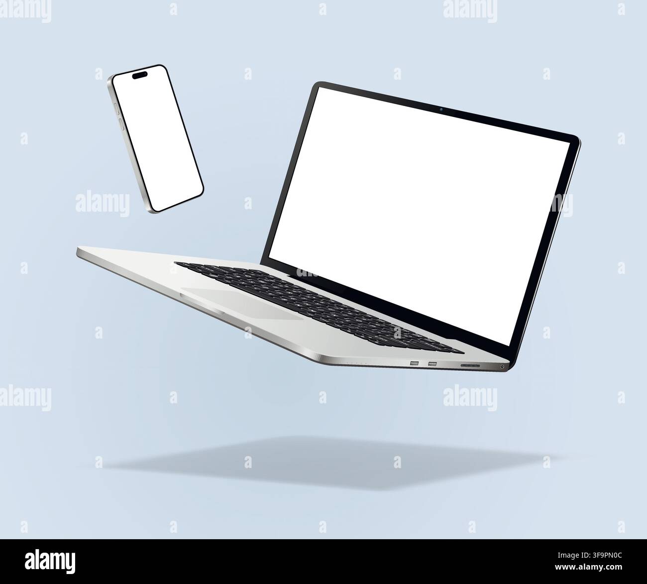 Caduta di laptop e smartphone isolati su sfondo blu. Illustrazione vettoriale. Illustrazione Vettoriale