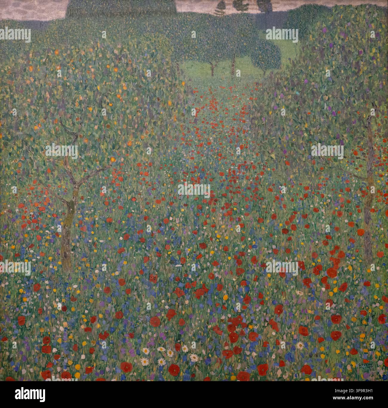 Dipinto di Gustav Klimt intitolato Campo di papaveri all'Alto Belvedere di Vienna Foto Stock