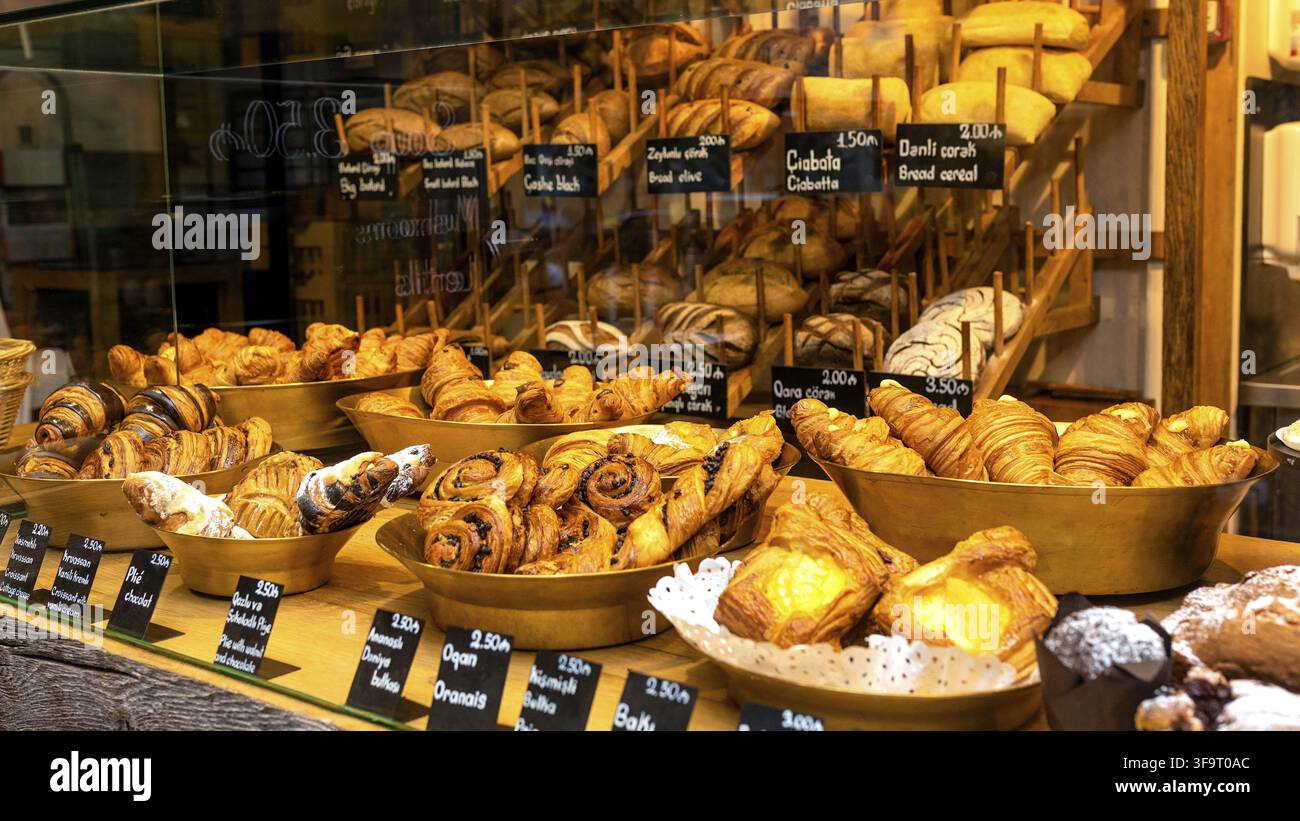Pane francese, negozio di caramelle, vetrina Foto Stock