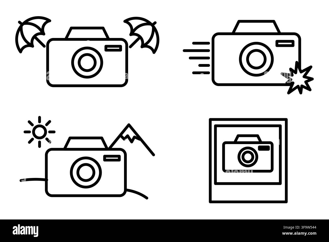 Set di fotocamere con collezione vettoriale nera di diversi tempi Illustrazione Vettoriale