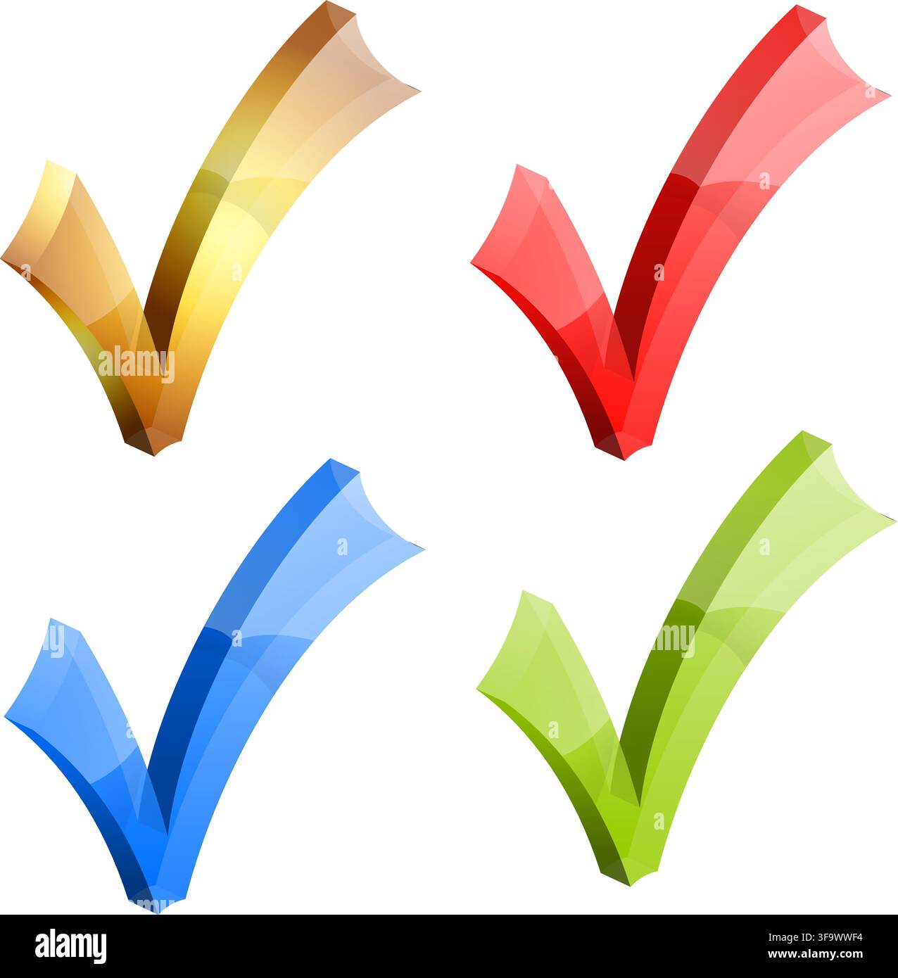 Impostare la trasparenza dei segni di spunta vari colori, facile cambiare colore, isolato su bianco, illustrazione vettoriale Illustrazione Vettoriale