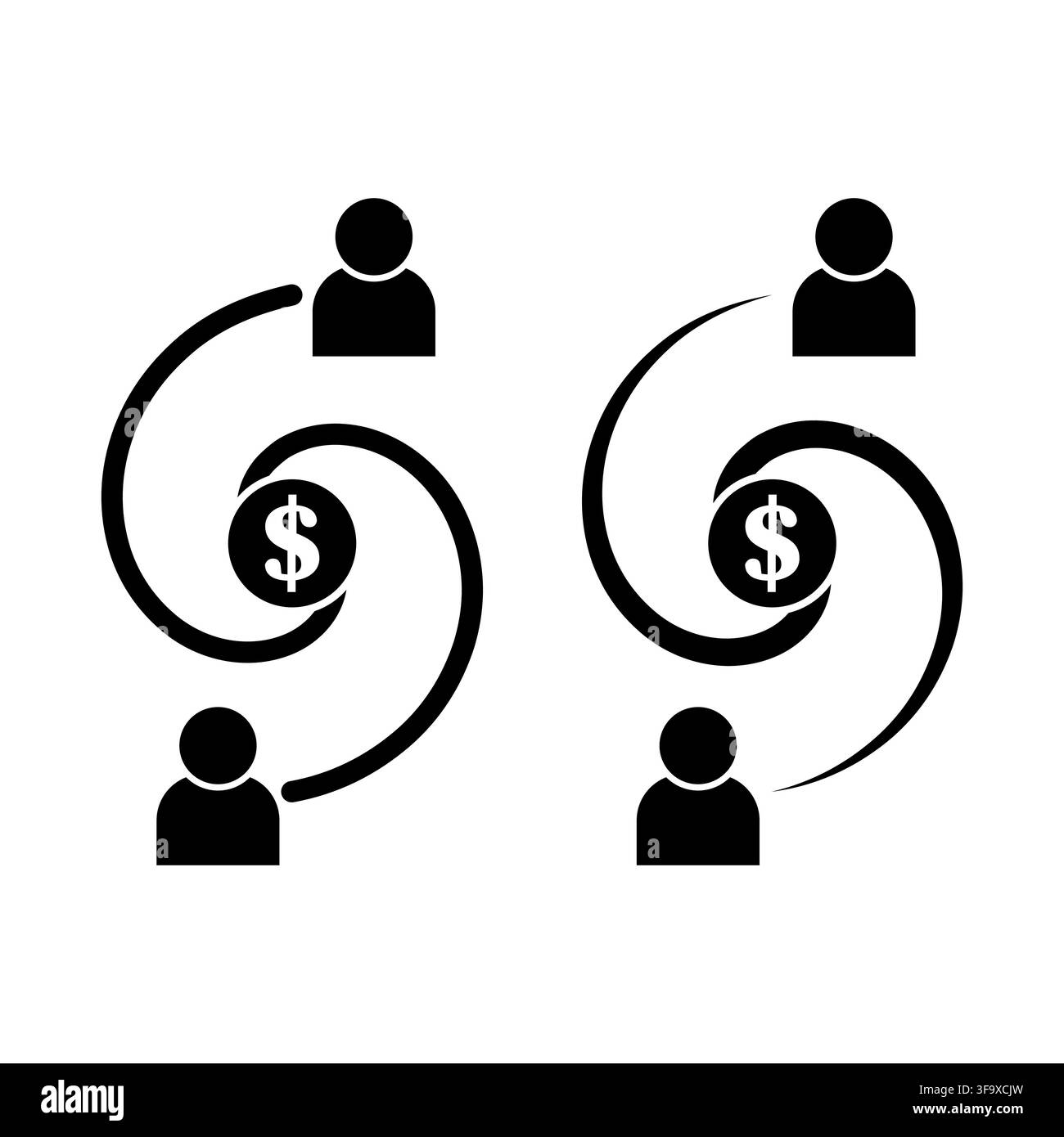 Persona utente umano dollaro trasferimento di denaro transazione commerciale connessione eps 10 Illustrazione Vettoriale