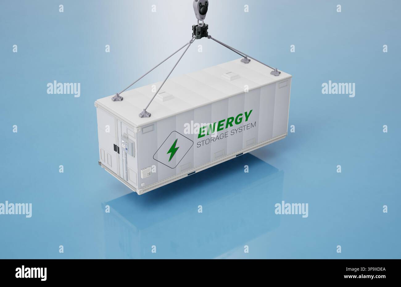 Renderizzazione 3D sistema di accumulo energetico o unità contenitore batteria isometrica Foto Stock