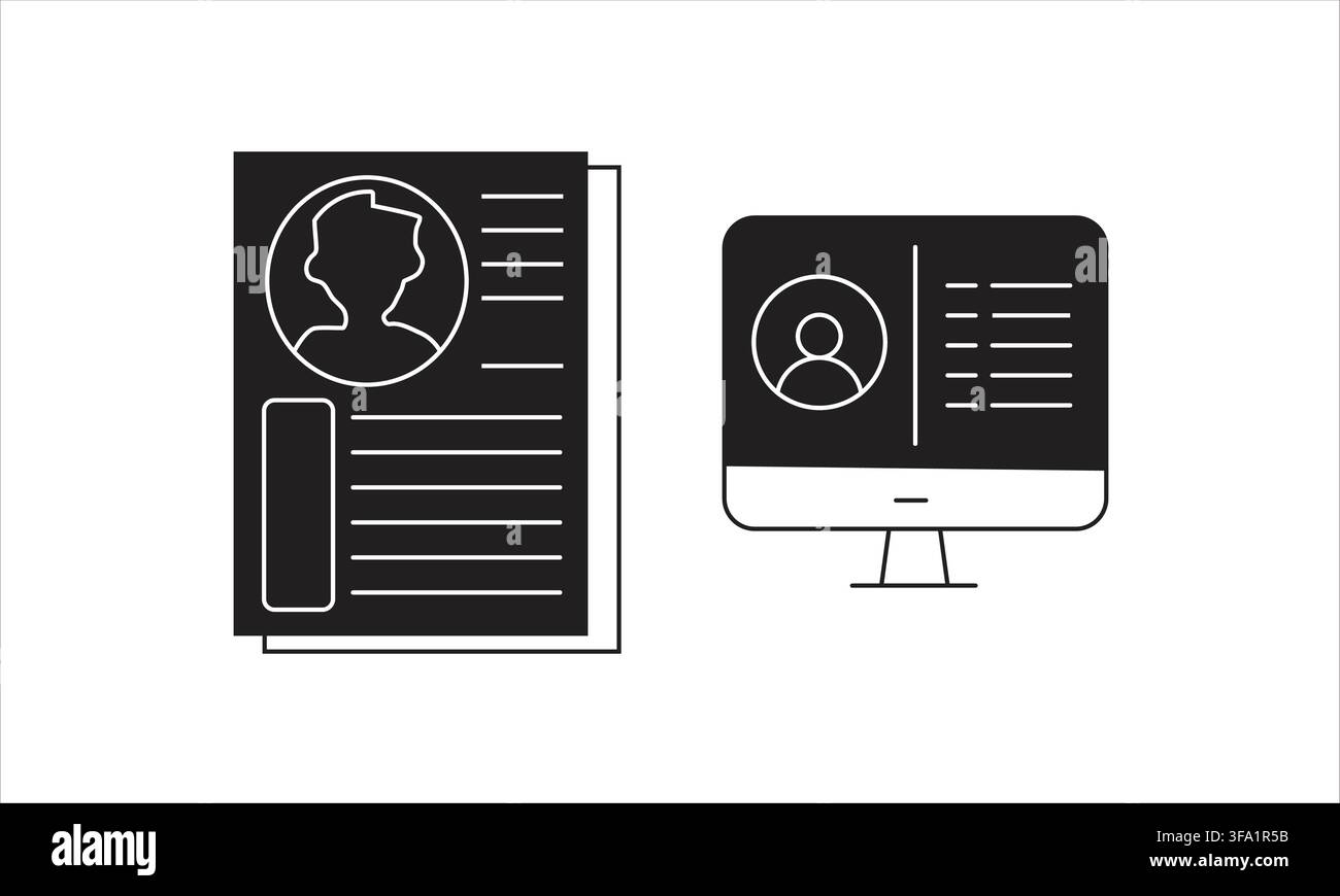 set minimo di icone per curriculum e profilo – stile linea piatta per CV, account utente Illustrazione Vettoriale