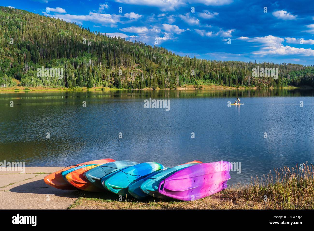 Kayak in affitto, Pearl Lake State Park, Clark, Colorado. Foto Stock