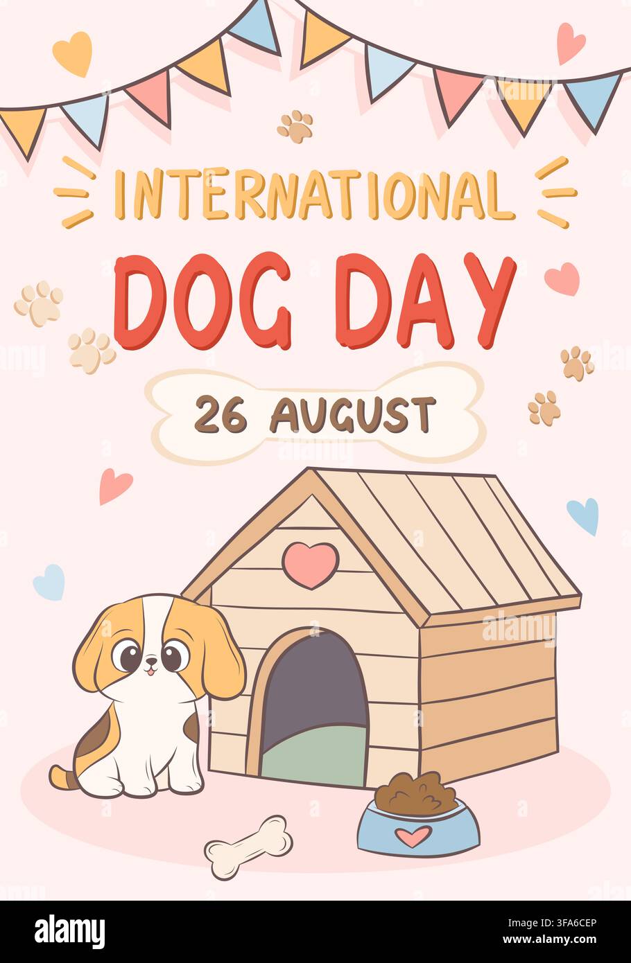 Un biglietto di auguri per la Giornata internazionale del cane, un cucciolo di beagle Illustrazione Vettoriale