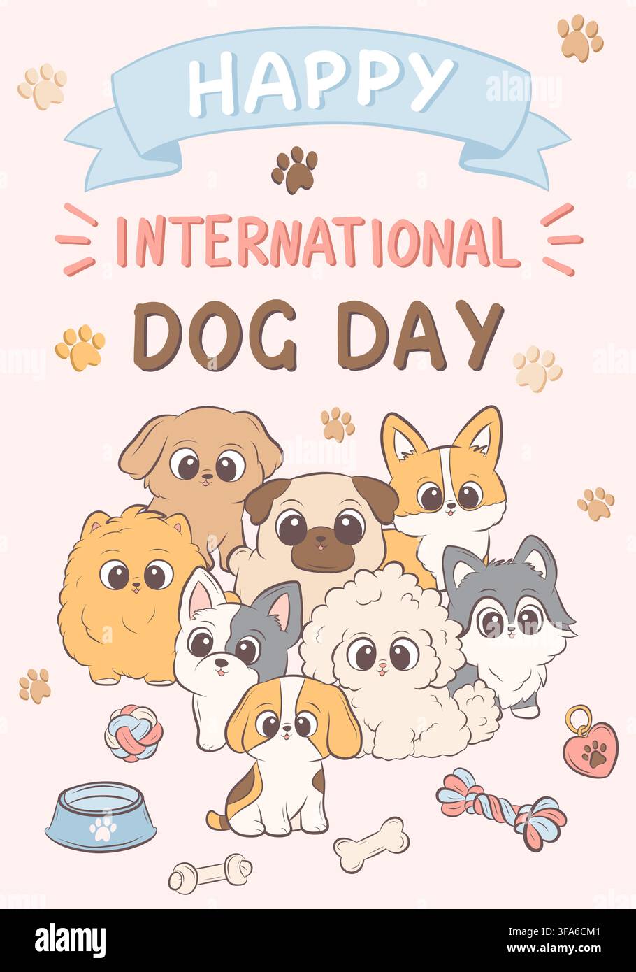 Illustrazione vettoriale che celebra la Giornata internazionale del cane con cuccioli carini Illustrazione Vettoriale