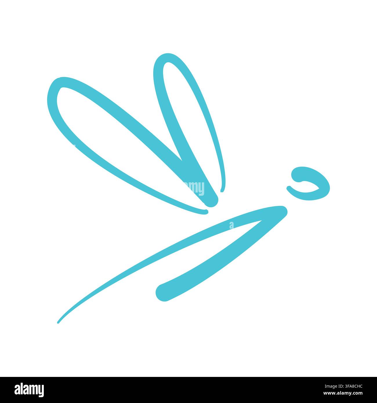 Un'illustrazione minimalista in linea blu di una libellula isolata su sfondo bianco. Illustrazione Vettoriale