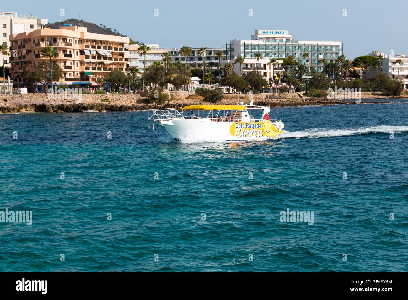Motoscafo "Moonfish" di Cala Ratjada Express. Foto Stock