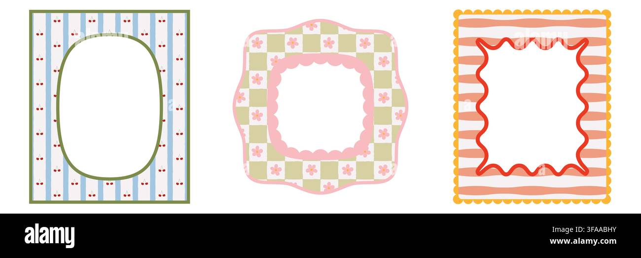 Motivo dopamina colorato senza cuciture con incorniciature coquette affascinanti in diversi stili pastello. Illustrazione carina disegnata a mano crea una gioiosa Illustrazione Vettoriale