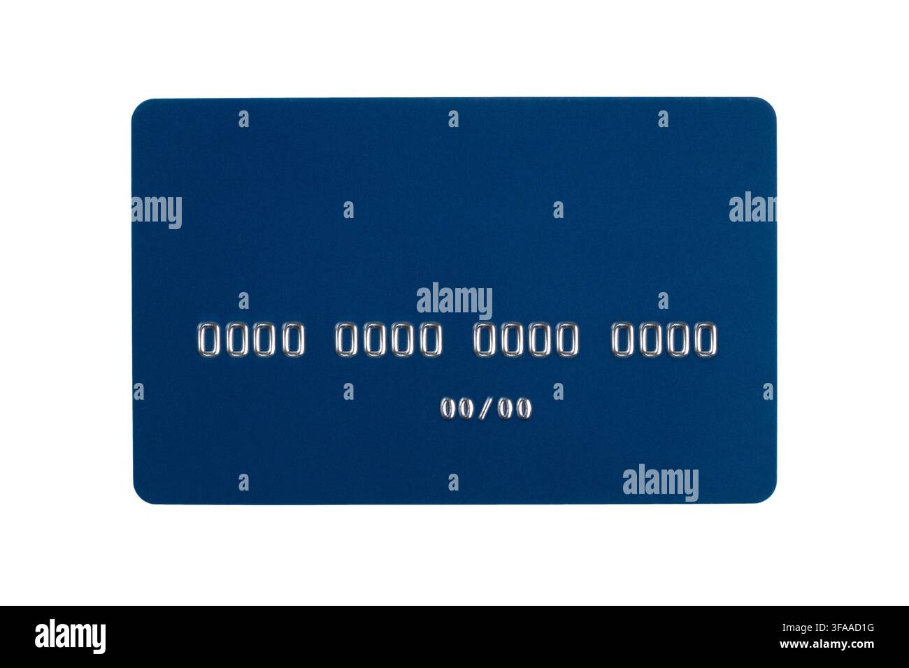 La carta di pagamento è isolata su uno sfondo bianco. Una semplice carta bancaria blu. Foto Stock