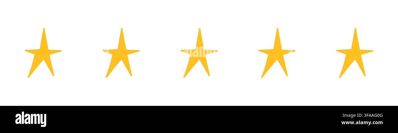 Elementi gialli di valutazione a cinque stelle. Dettagli del ranking del feedback dei clienti. Illustrazione Vettoriale