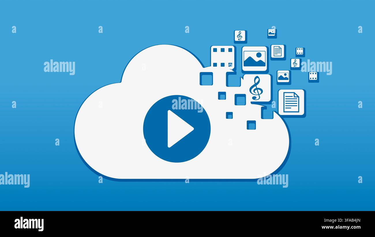 Archiviazione su cloud e media digitali Foto Stock